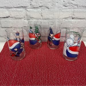 Vintage Pepsi-Cola 16 oz Christmas Glasses Set of 4 Multicolored Elves Ornament